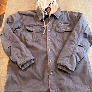 Wrangler Workwear Jacket Mens XL Black Hooded Quilted Lined Work Coat canvas